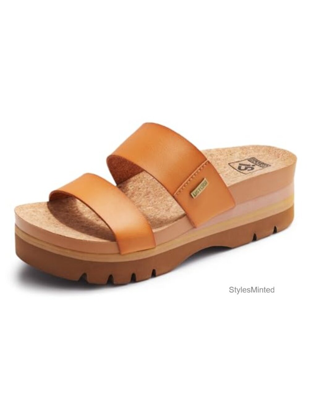 Women's Platform Slide Sandals Arch Support Vegan Leather Cork Footbed Non Slip